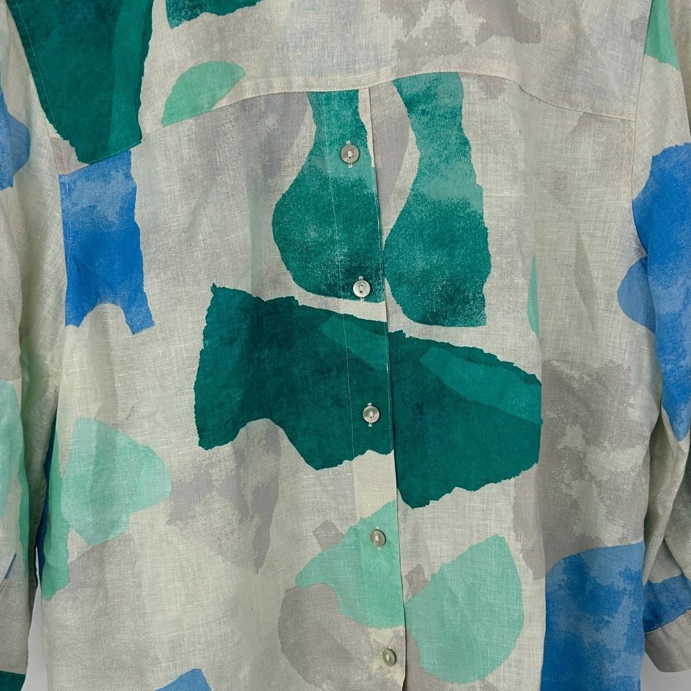 Chicos Linen Popover Top Blouse Size 2 (L/12) Abstract Watercolor - Picture 3 of 6